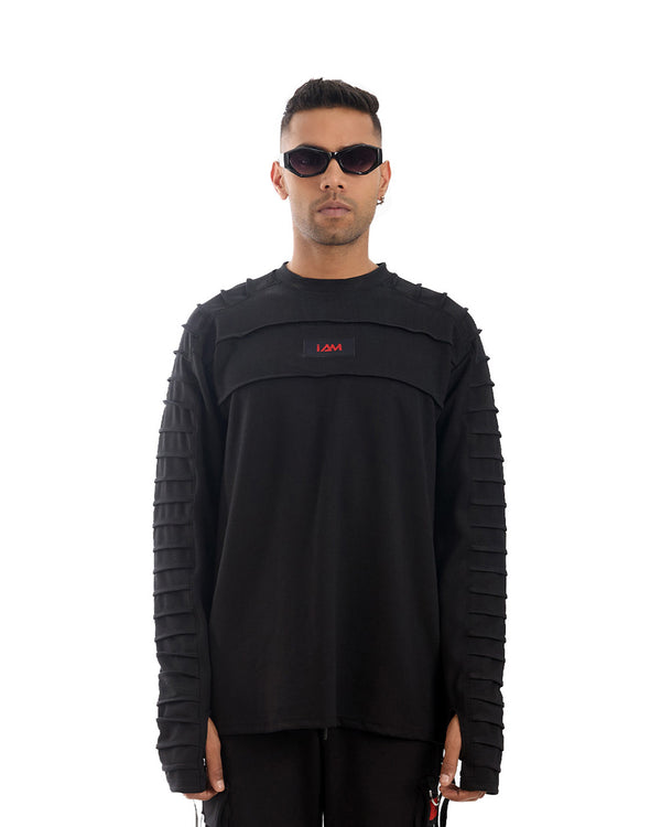 Synthwave Sweatshirt featuring a vibrant neon pink and blue retro futuristic sunset design.