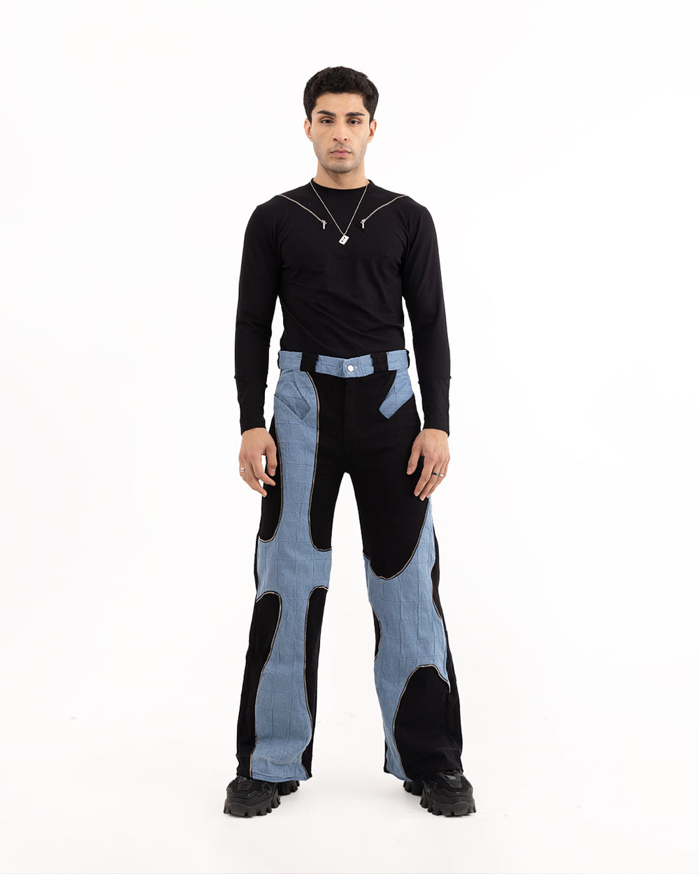 Blue Wave Pants: A close-up shot of the textured, blue fabric with subtle wave-like patterns.